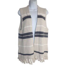 Madewell Coastward Fringe Sweater Vest Size‎ S/M Oatmeal Brown Boho Hippie Knit